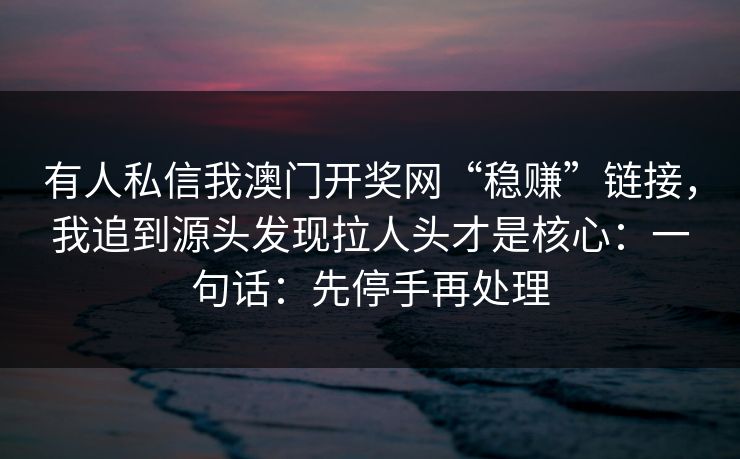 有人私信我澳门开奖网“稳赚”链接，我追到源头发现拉人头才是核心：一句话：先停手再处理